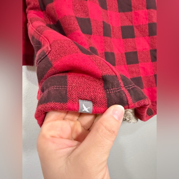 Eddie Bauer Robe Red Black Buffalo Plaid Sherpa-Lined Cardigan Sleep Women S - Picture 8 of 9